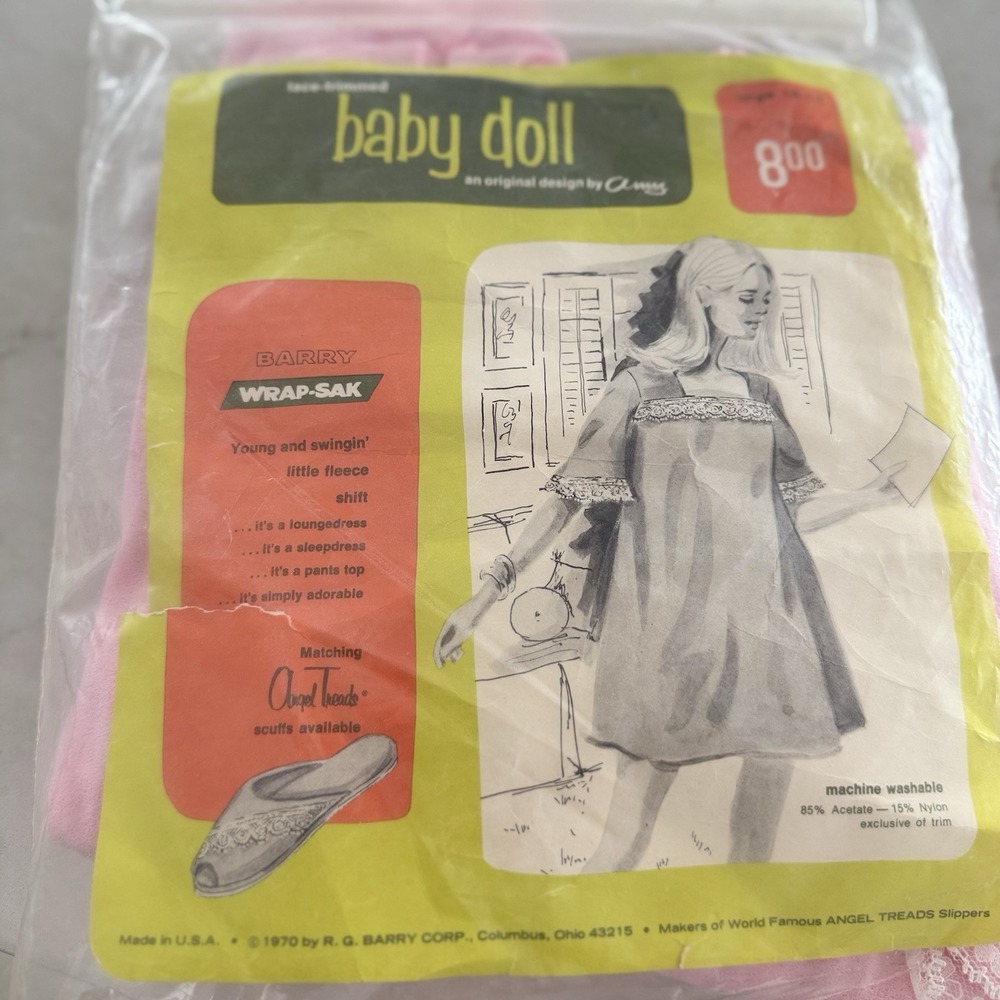 Vintage 1970 Baby Doll Barry Wrap-Sak Pink Loungewear Dress NEW OLD STOCK Large